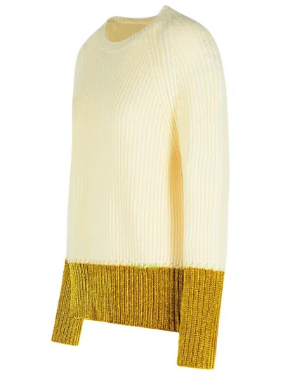 Marni Relaxed Fit Roundneck Knit Sweater With Ribbed Texture In Yellow