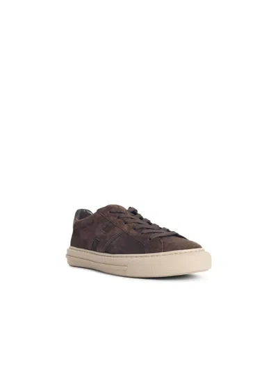 Hogan H691 Lace-up Sneakers With Suede Upper And Memory Foam Comfort In Brown