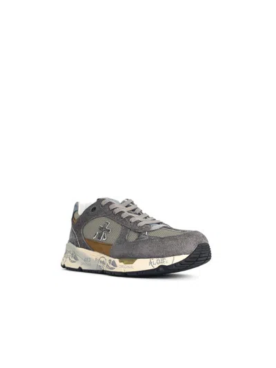 Premiata Suede-panel Lace-up Sneakers In Gray