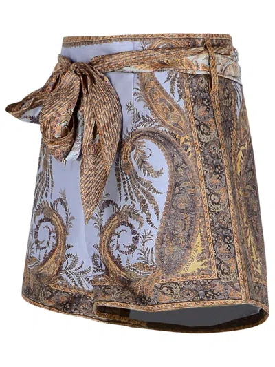 Zimmermann Womens Lilac Paisley Printed Belted Silk And Cotton Shorts In Blue