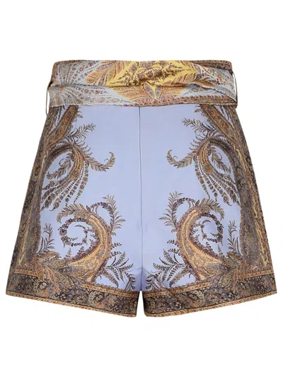 Zimmermann Womens Lilac Paisley Printed Belted Silk And Cotton Shorts In Blue