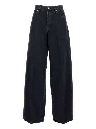 Haikure Wide-leg Jeans With High Waist And Leather Label In Black