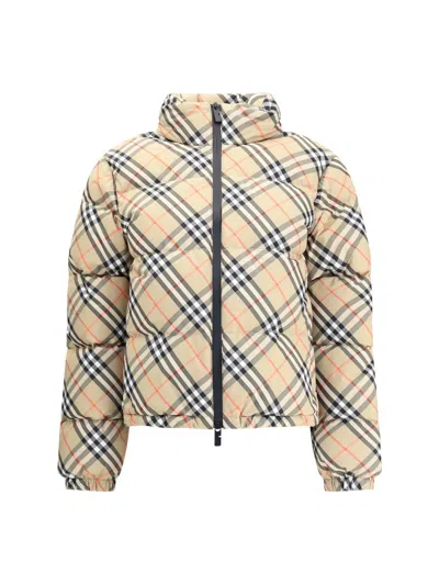 Burberry Womens Sand Ip Check Check-print Hooded Shell-down Jacket In Brown