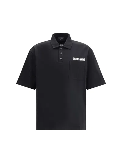 Dsquared2 Black Polo Shirt With Classic Collar And Logo Lettering On The Front In Black