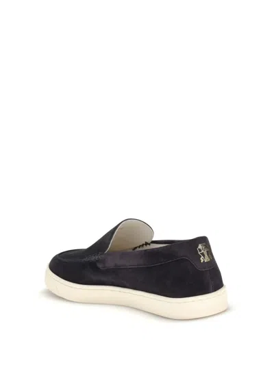 Brunello Cucinelli Navy Leather Sneakers In Black
