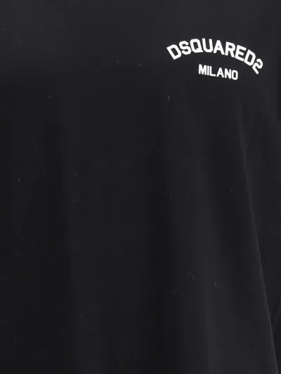 Dsquared2 Black Crew-neck T-shirt With Logo On The Front In Cotton Man In Blue