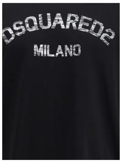 Dsquared2 Loose Fit Black Cotton T-shirt With Vintage Logo In Black