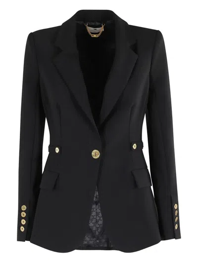 Elisabetta Franchi Single-breasted Tailored Blazer With Gold-tone Accents In Black
