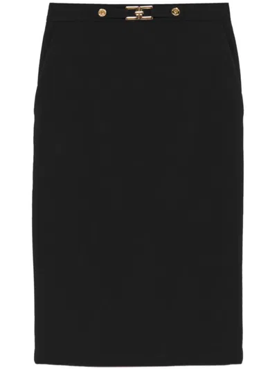 Elisabetta Franchi Slit Waist Gold High Knee Skirt In Black