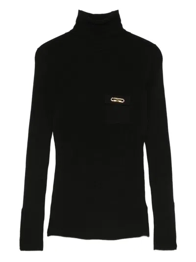 Elisabetta Franchi Logo Plaque Turtleneck Sweater In Black