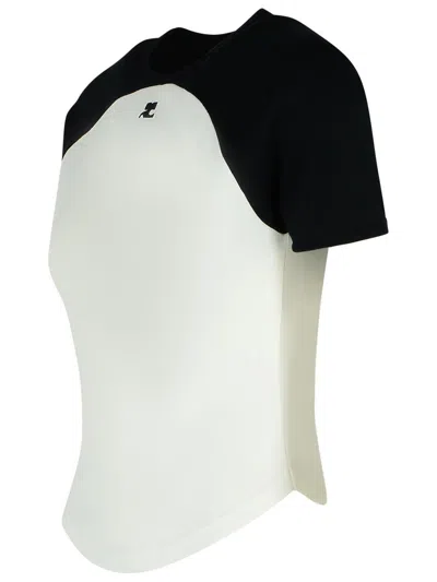 Courrèges Circle Contrast White And Black Cotton T-shirt In White