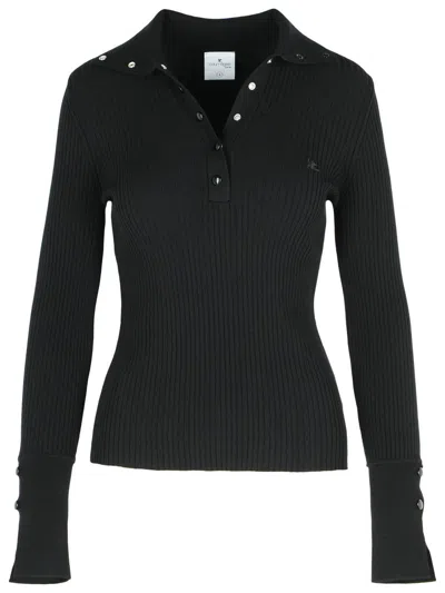 Courrèges Fitted Ribbed Long-sleeve Top With Unique Collar In Black