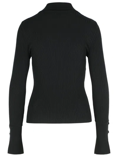 Courrèges Fitted Ribbed Long-sleeve Top With Unique Collar In Black