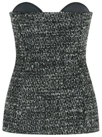 Diesel Fitted Strapless Top With Textured Boucle In Black