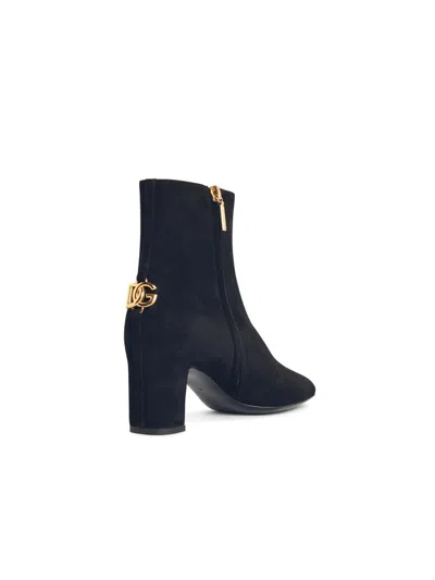 Dolce & Gabbana Black Suede Ankle Boots In Multi