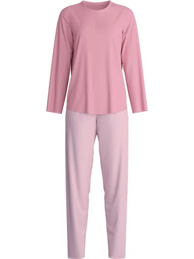 Calida Henley-neck Striped-pattern Pyjama In Pink