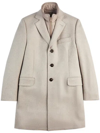 Fay Structured Light Beige Cashmere Coat With Notch Lapels And Flap Pockets In Neutral