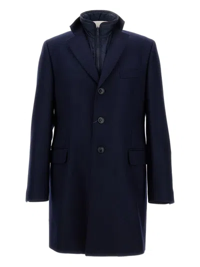 Fay Three-button Detachable-collar Coat In Blue