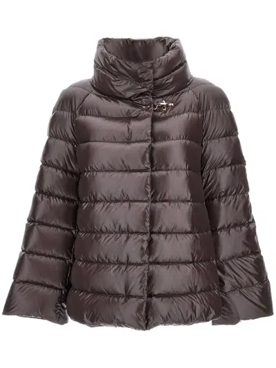 Fay Quilted Cape Down Jacket With Zip In Brown