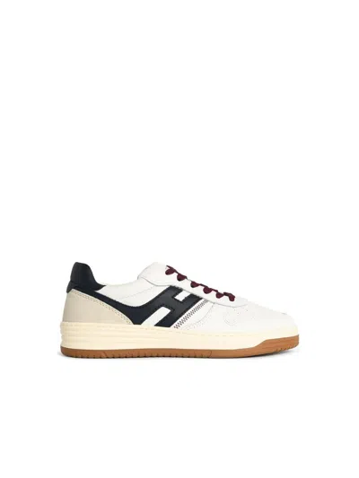 Hogan Leather Sneakers With Contrast Sole And Stitching In White