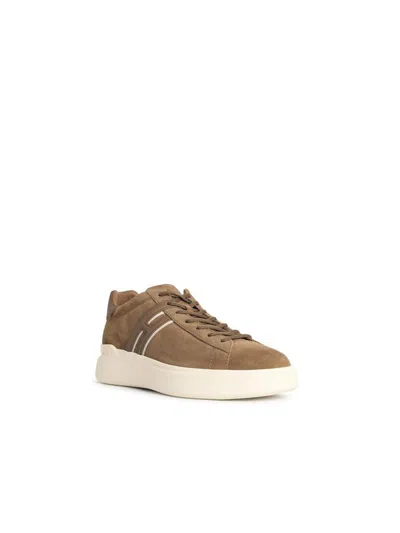 Hogan Earth Brown Leather Sneakers With Memory Foam Insole And Appliqué Logo In Brown