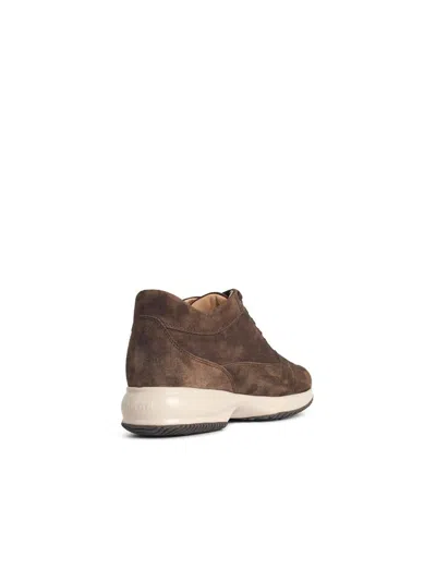 Hogan Chocolate Suede Sneakers With Rhinestone Logo In Brown