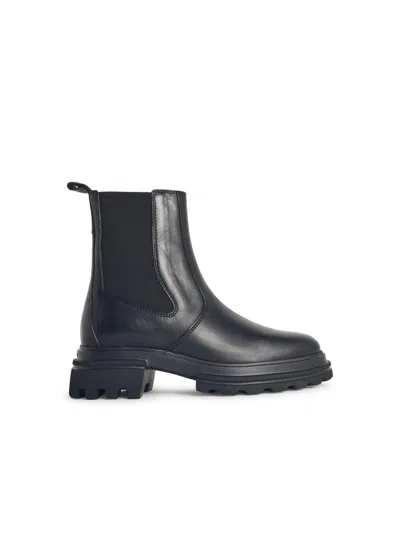 Hogan Black Leather Ankle Boots In Black