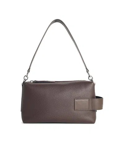 Hogan Leather Textured Rectangular Metal Hardware Shoulder Bag In Brown