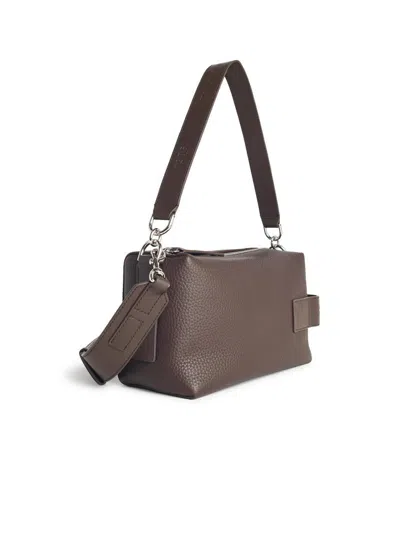 Hogan Leather Textured Rectangular Metal Hardware Shoulder Bag In Brown