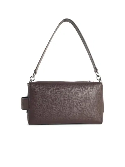 Hogan Leather Textured Rectangular Metal Hardware Shoulder Bag In Brown