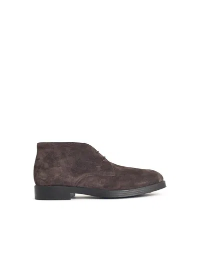 Tod's Suede Ankle Boot With Lace-up Closure And Rubber Sole In Black
