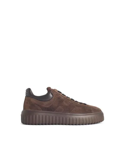 Hogan 'h-stripes' Brown Suede Sneakers In Brown