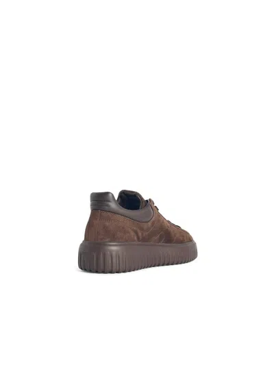 Hogan 'h-stripes' Brown Suede Sneakers In Brown