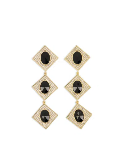 Self-portrait Gold Crystal Black Tiered Earrings Accessories In Multi