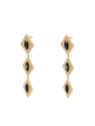 Self-portrait Gold Crystal Black Tiered Earrings Accessories In Multi