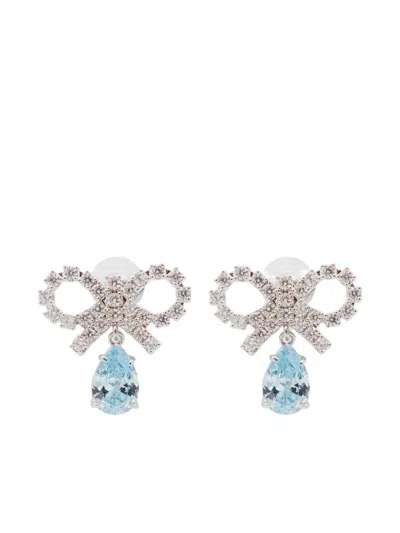 Self-portrait Self Portrait Women Silver Micro Bow Blue Droplet Earrings In Metallic
