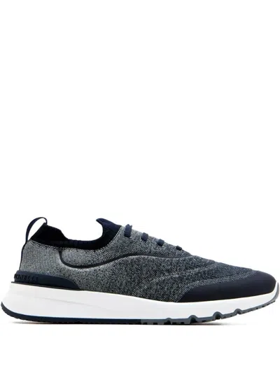 Brunello Cucinelli Runners In Techno Cotton Knit With Termonastrature Shoes In Blue