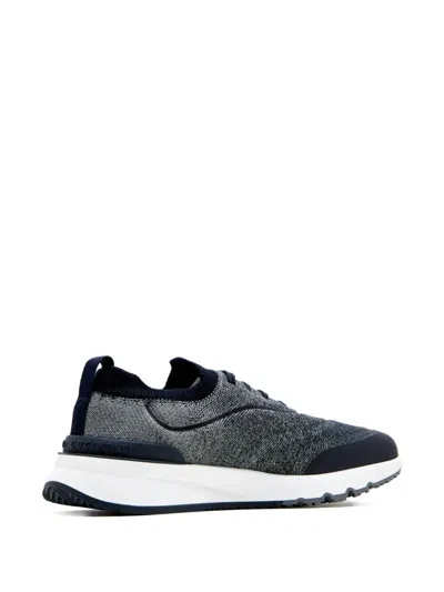 Brunello Cucinelli Runners In Techno Cotton Knit With Termonastrature Shoes In Blue