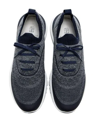 Brunello Cucinelli Runners In Techno Cotton Knit With Termonastrature Shoes In Blue