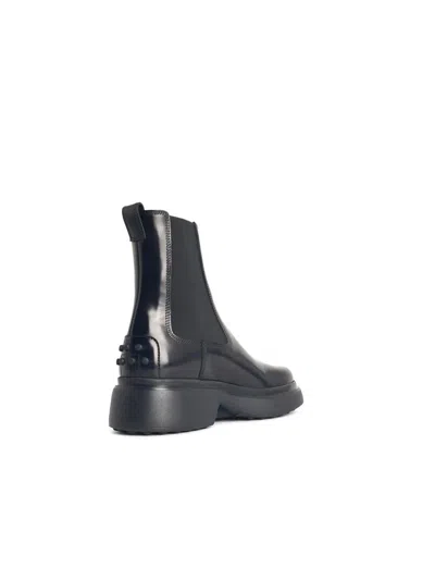 Tod's Black Leather Ankle Boots With Elastic Panels In Multi