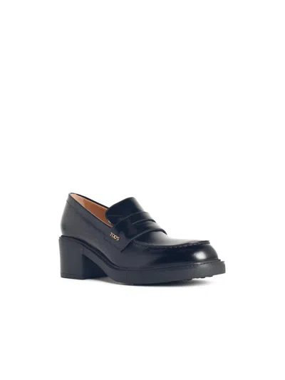Tod's Leather Loafers With Round Toe And Block Heel In Multi