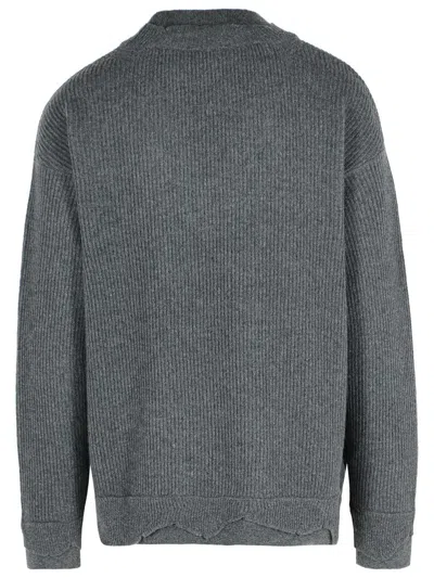 Laneus V Neck Ribbed Sweater With Long Sleeves In Gray