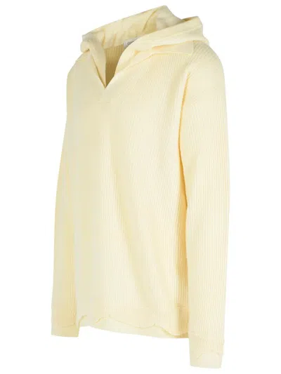 Laneus Hooded V Neck Long Sleeve Knit Sweater In Yellow