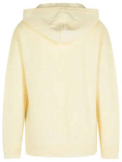 Laneus Hooded V Neck Long Sleeve Knit Sweater In Yellow