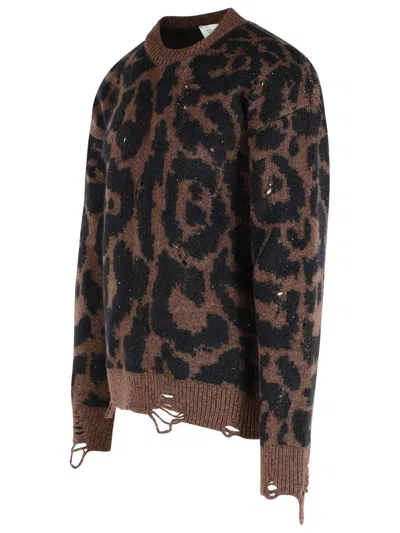 Laneus Two-tone Merino Wool Blend Sweater In Brown