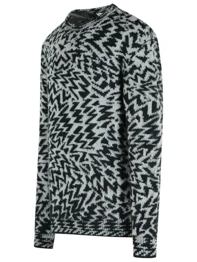 Laneus Wool Blend Sweater Abstract Pattern Design In Black