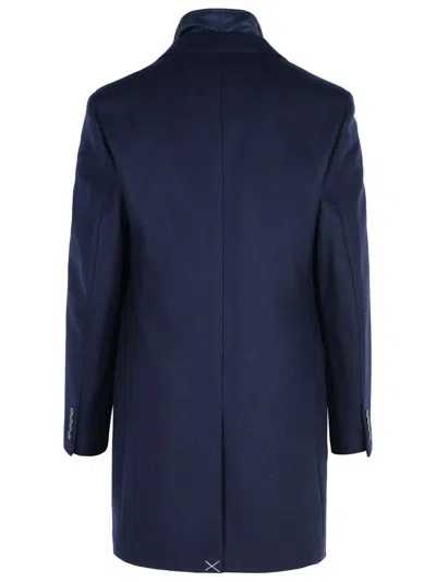 Fay Three-button Detachable-collar Coat In Blue
