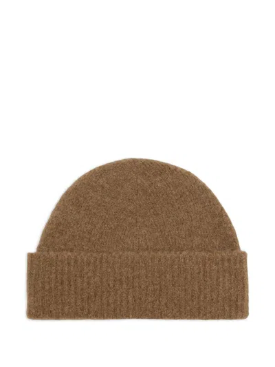 Ami Alexandre Mattiussi Brown Alpaca Striped Ami De Coeur Beanie Brown In Brown