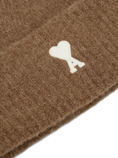 Ami Alexandre Mattiussi Brown Alpaca Striped Ami De Coeur Beanie Brown In Brown