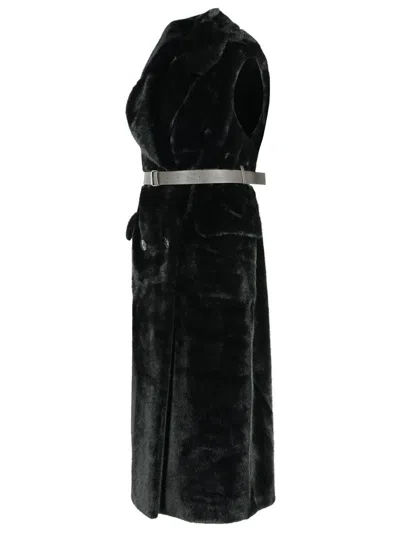 P.a.r.o.s.h Pathos Faux-fur Sleeveless Long Coat In Black